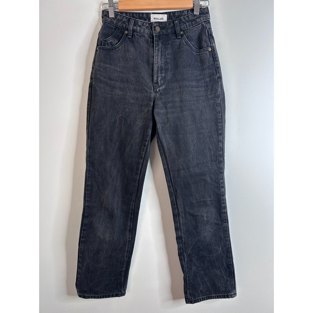 Rollas Original High Rise Straight Jeans Ash Black Denim Womens 25 Classic Zip